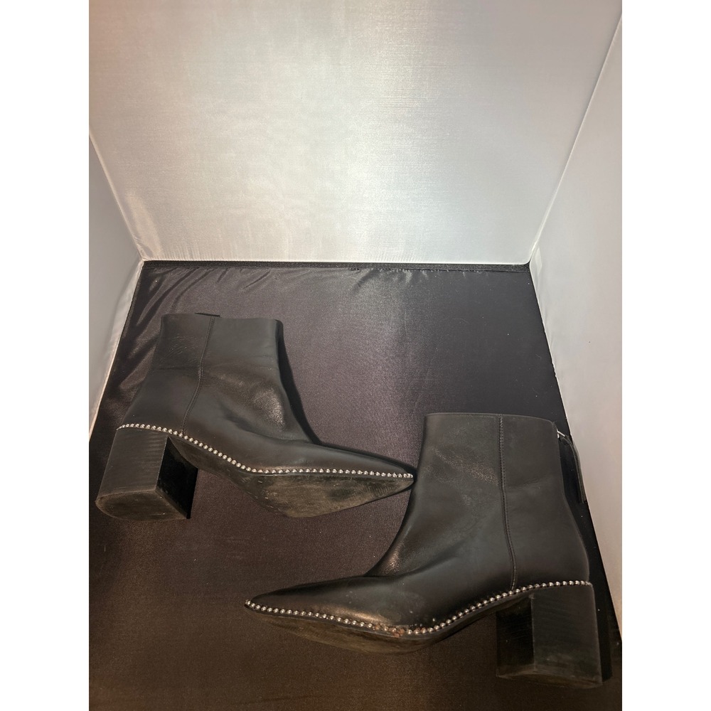 Steve Madden Aquarius Black Leather Studded Pointed Toe BlockHeel AnkleBoots 10M